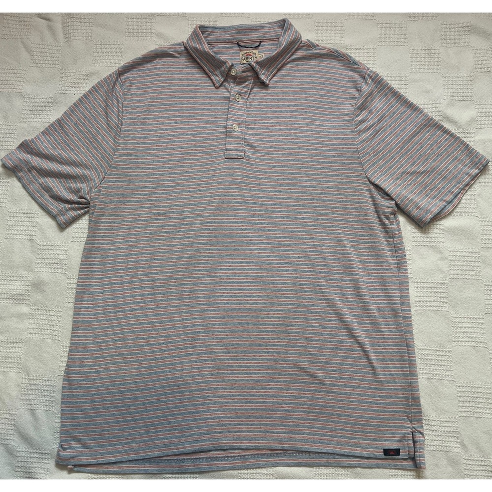 Faherty Polo Shirt Mens X-Large Short Sleeve, Blue & Red Stripped